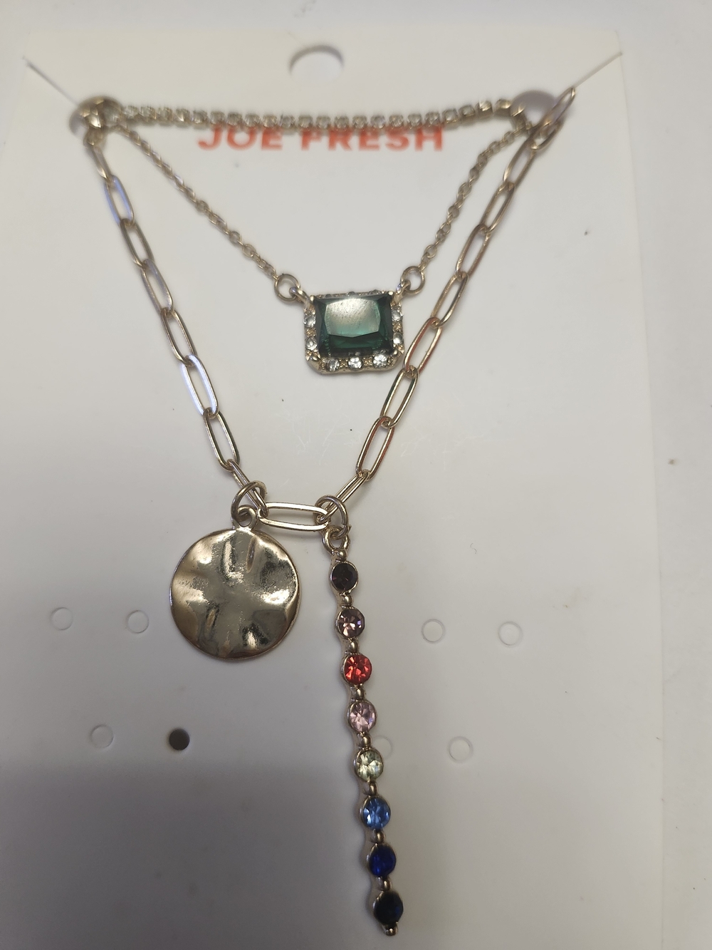 Joe Fresh Gold-Tone Layered Necklaces with Green Stone & Multicolor Crystal Drop